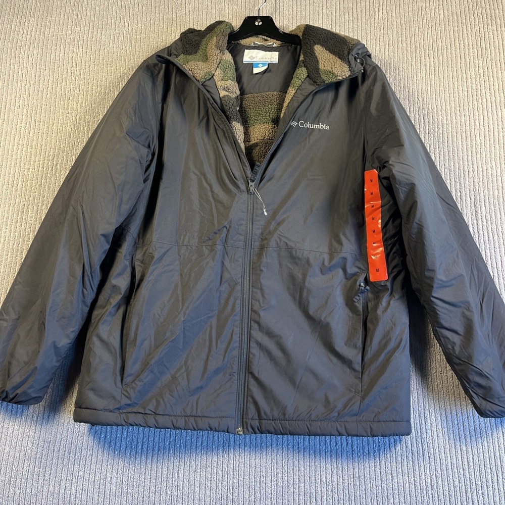 Columbia Jacket Men's M Gray Fleece Lined Full Zip Fleece Lined Mid Weight New